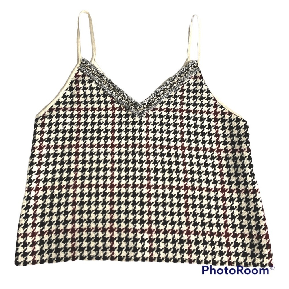 Zara Houndstooth Plaid Checked Tank Camisole Size Large Red,Cream,Black - Picture 3 of 7